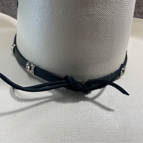 Lone Star White Western Cowboy Hat With Black Band & Silver Accents - Picture 6 of 10